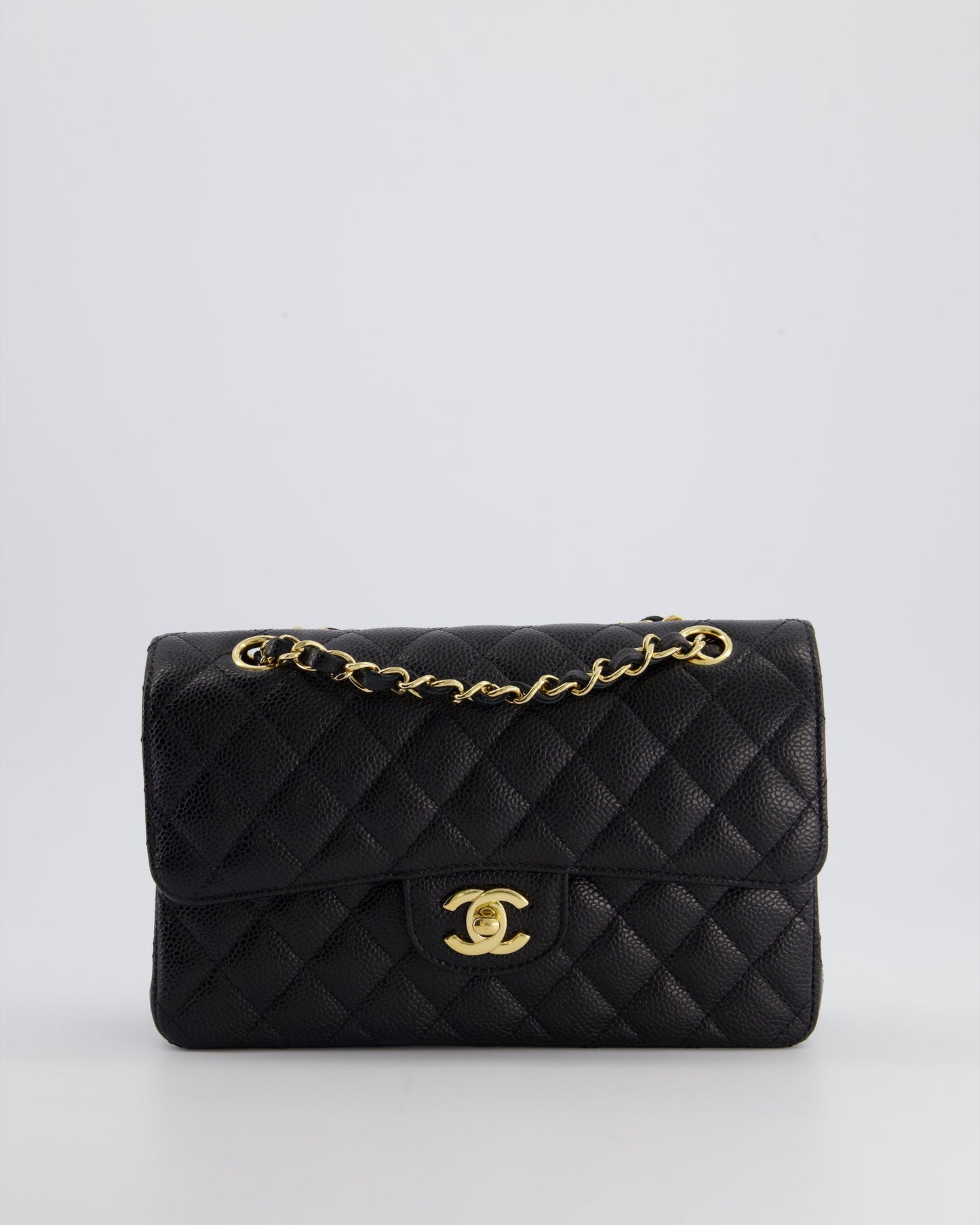 Chanel Flap Small Classic Caviar Leather Black Gold Shoulder Bag