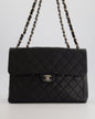 Chanel Black Quilted Caviar Square Jumbo Classic Single Flap Bag with Silver Hardware