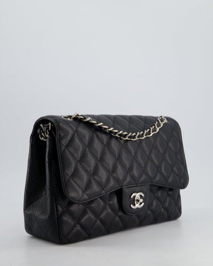 Chanel Flap Classic Caviar Leather Black Silver Shoulder Bag Style 4