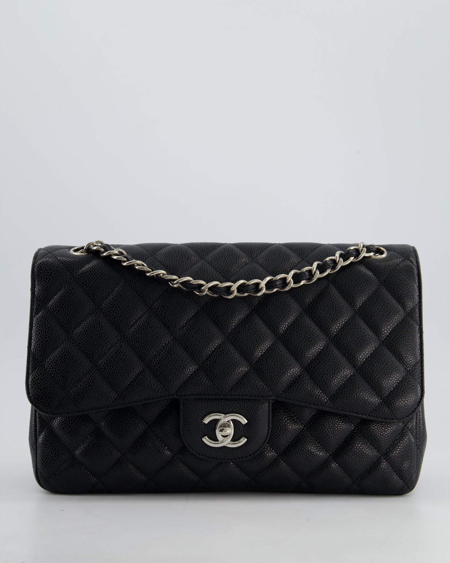 Chanel Flap Classic Caviar Leather Black Silver Shoulder Bag Style 4