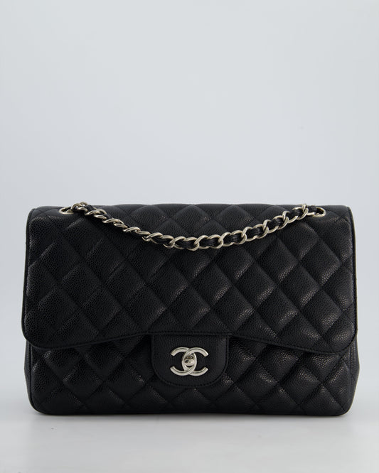 Chanel Flap Classic Caviar Leather Black Silver Shoulder Bag Style 4