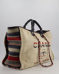 Chanel Blue and Red Medium Deauville Tote with Stripe Detail and Silver Hardware