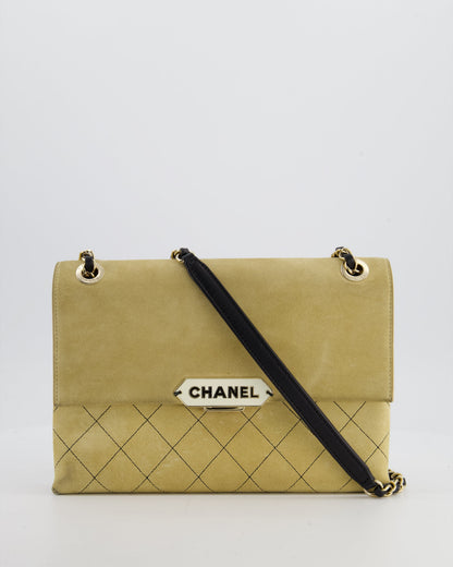 Chanel Flap Leather Black Beige Gold Chain Shoulder Bag