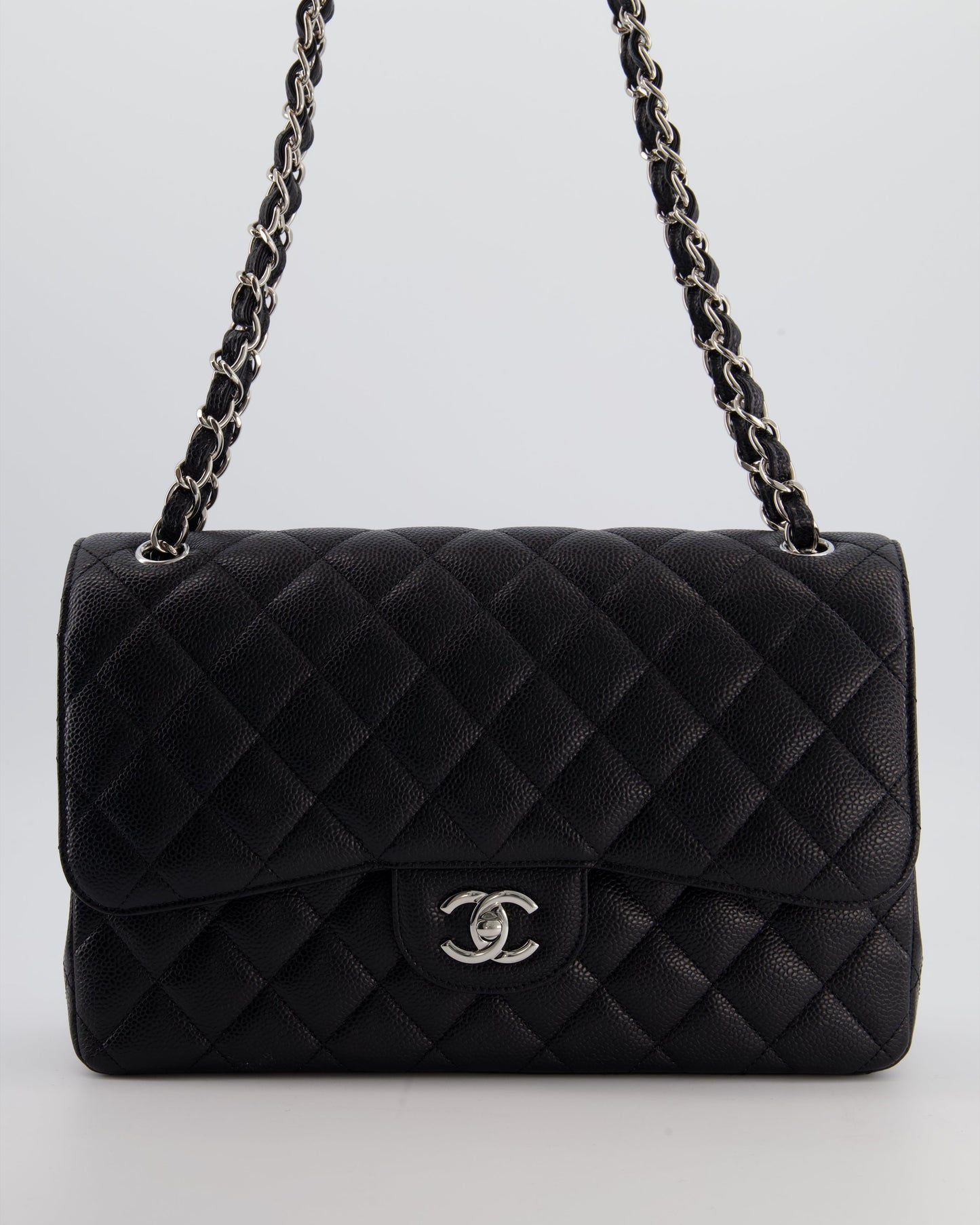 Chanel Flap Classic Caviar Leather Black Silver Shoulder Bag Style 3