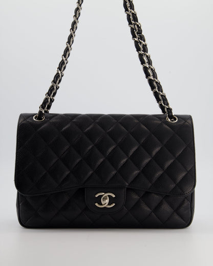 Chanel Flap Classic Caviar Leather Black Silver Shoulder Bag Style 2