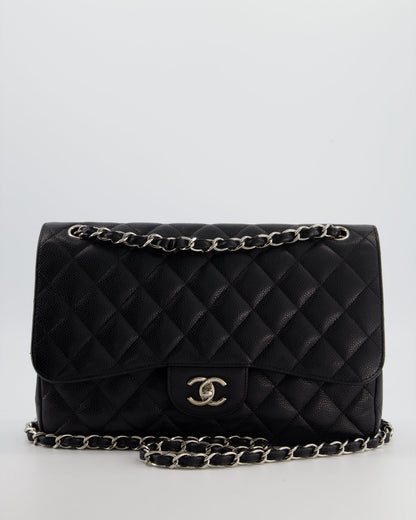 Chanel Flap Classic Caviar Leather Black Silver Shoulder Bag Style 2