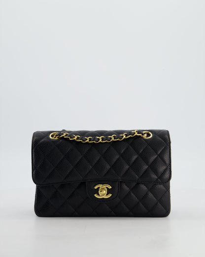 Chanel Flap Small Classic Caviar Leather Black Gold Shoulder Bag Style