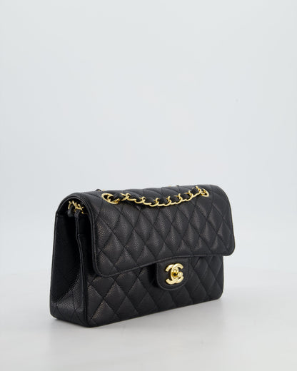 Chanel Flap Small Classic Caviar Leather Black Gold Shoulder Bag Style