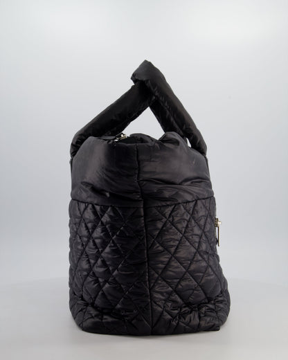 Chanel Black Coco Cocoon Tote Bag In Nylon and Silver Hardware with CC Detail