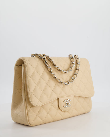 Chanel Flap Classic Caviar Leather Beige Silver Shoulder Bag Style 4