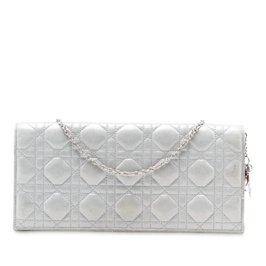 Silver Dior Iridescent Lambskin Cannage Lady Dior Convertible Clutch Crossbody Bag