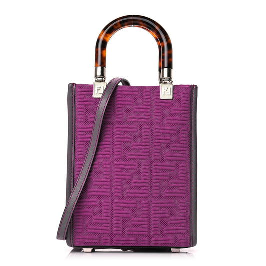 Fendi Technical Fabric Vitello Ceylon Plexiglass FF Mini Fendi Sunshine Shopper Tote Pink Bouganville