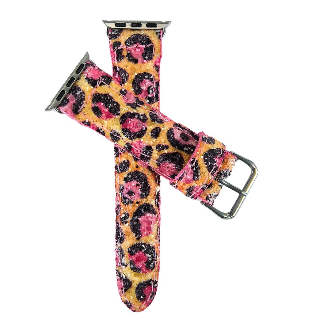 Pink Leopard Apple Watch Band Glitter