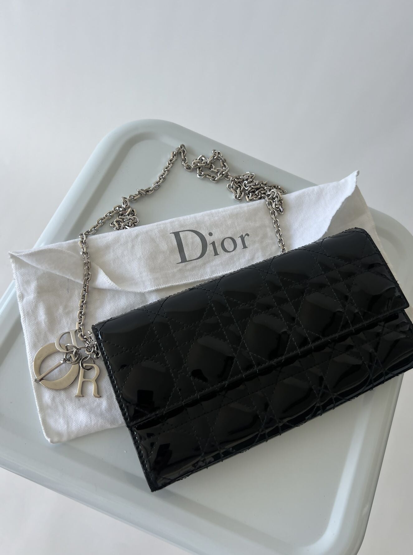 Lady Dior Pouch - Patent Leather Silver Hardware