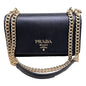 Prada Pattina Black Leather and Nylon Flap Crossbody Bag