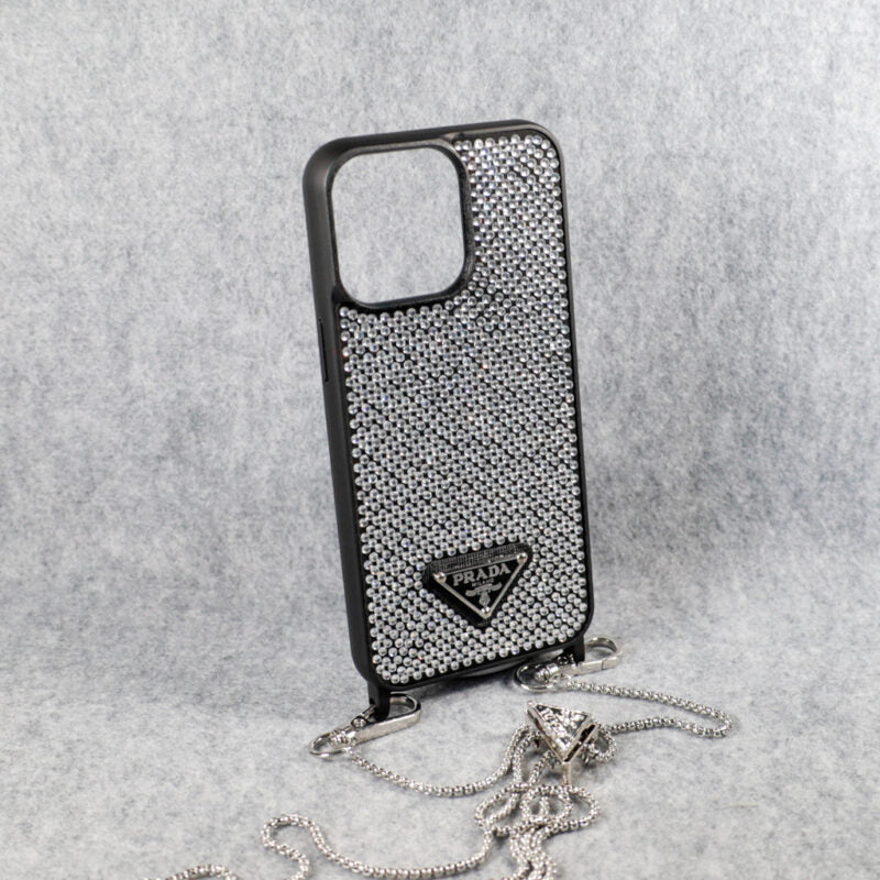 Prada Rhinestone Phone Case for iPhone 12 13 14 15 Pro Max