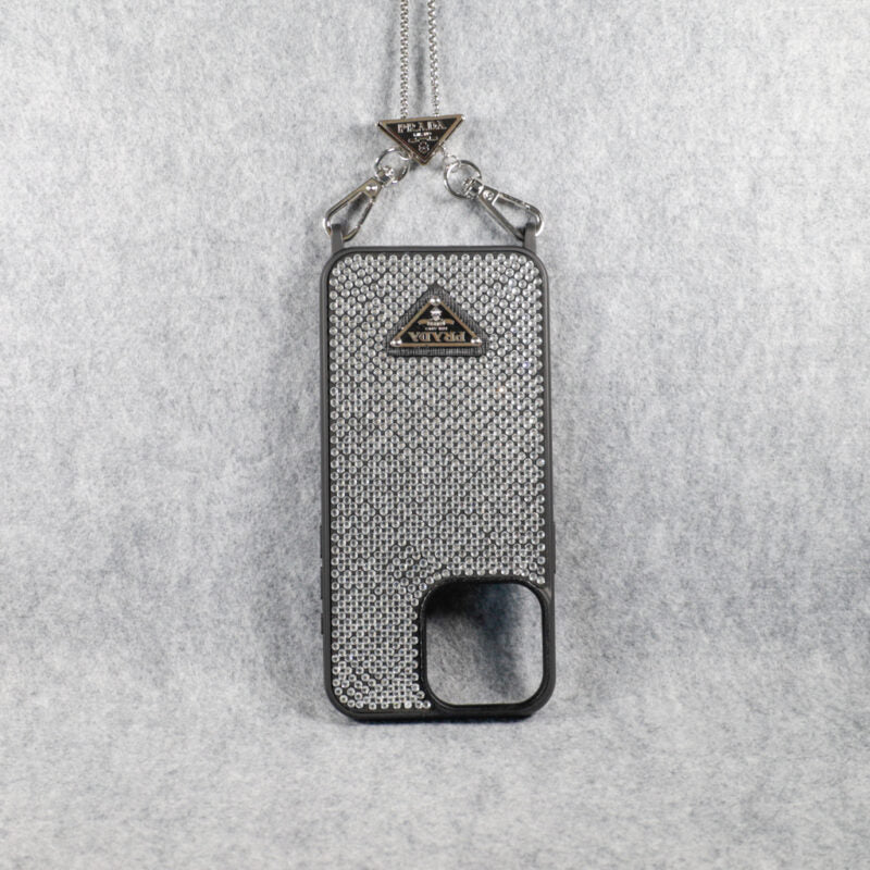 Prada Rhinestone Phone Case for iPhone 12 13 14 15 Pro Max