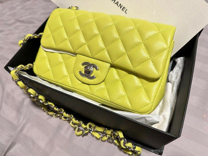 Chanel Mini Flap Lambskin Silver Shoulder Bag