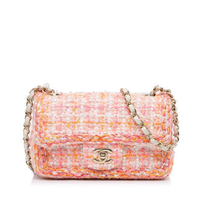 Chanel Classic Flap Bag Mini Multicolor Tweed Silver