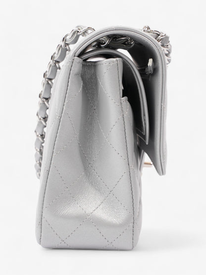 Chanel Classic Double Flap Silver Lambskin Leather Medium