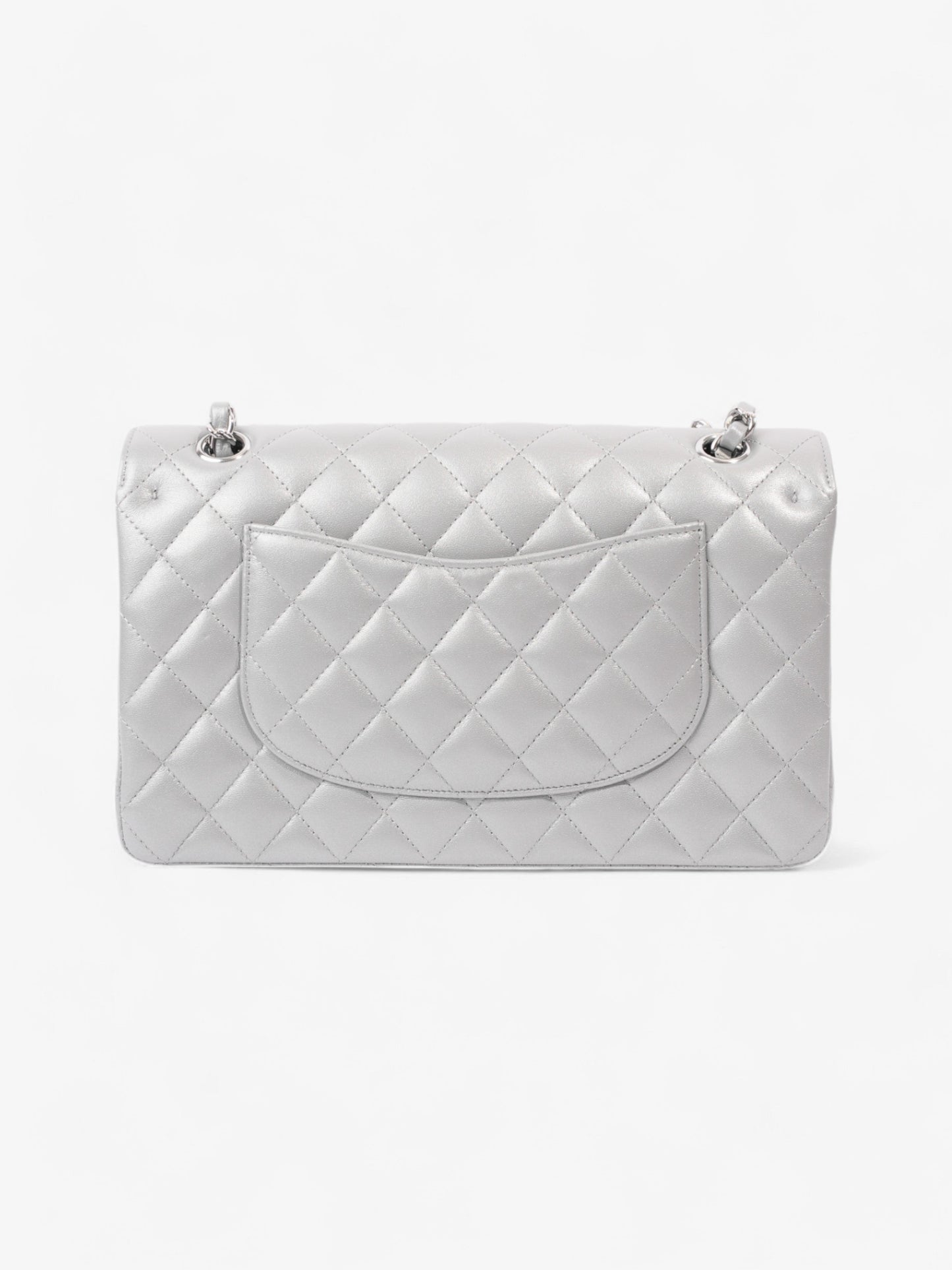 Chanel Classic Double Flap Silver Lambskin Leather Medium