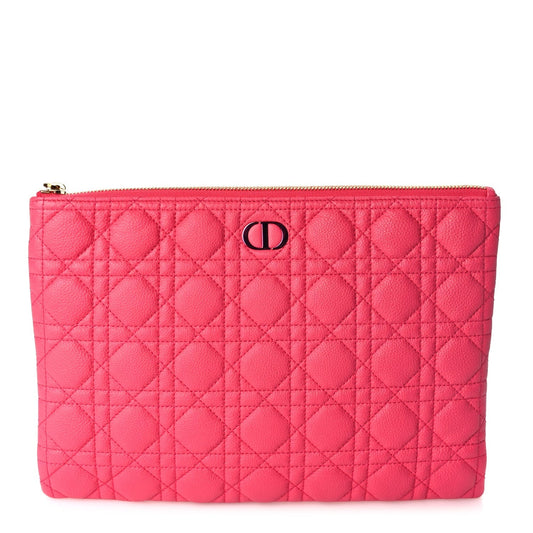 Christian Dior Supple Calfskin Cannage Large Caro Daily Pouch Pink