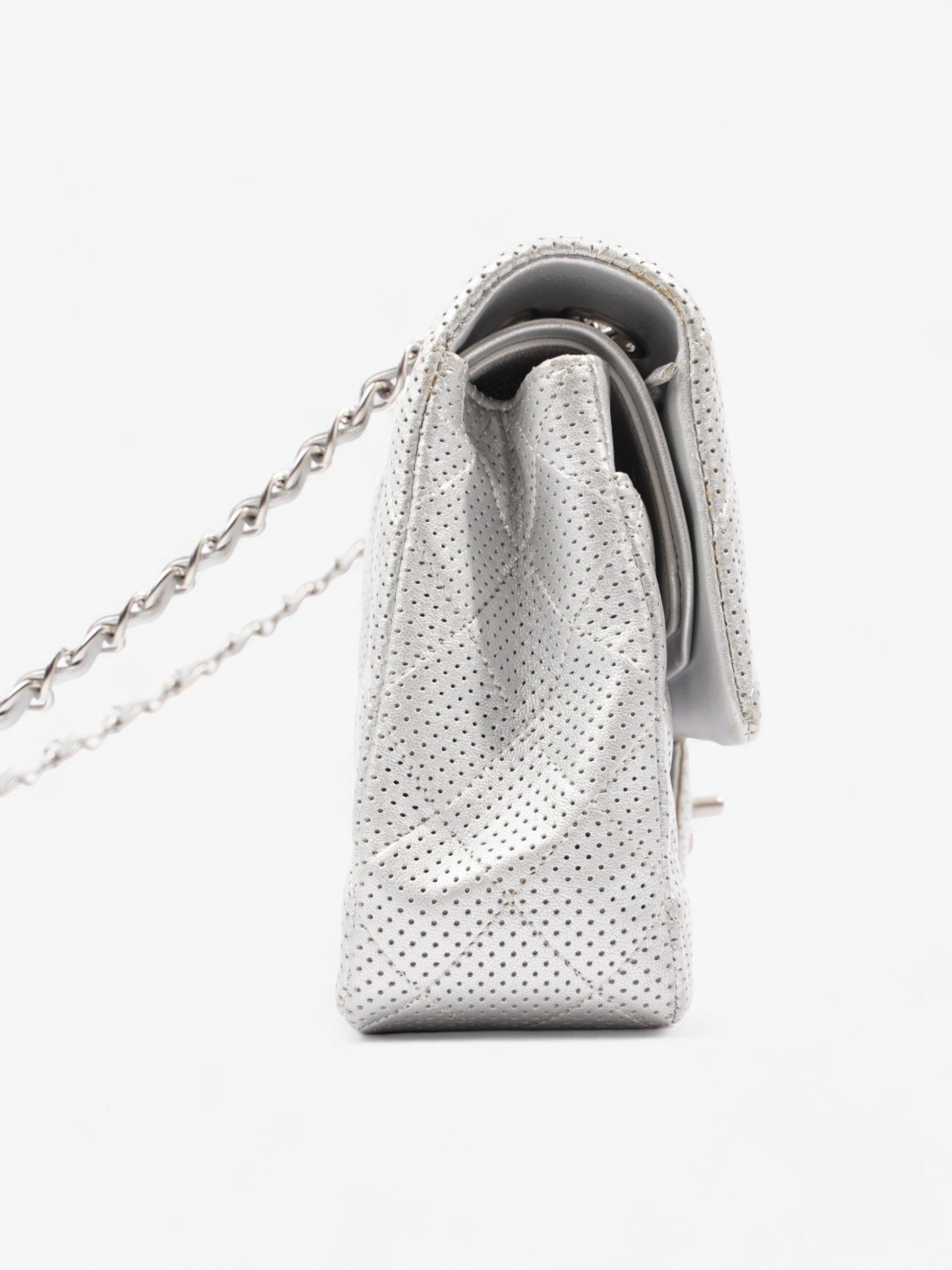Chanel Classic Double Flap Silver Calfskin Leather Medium