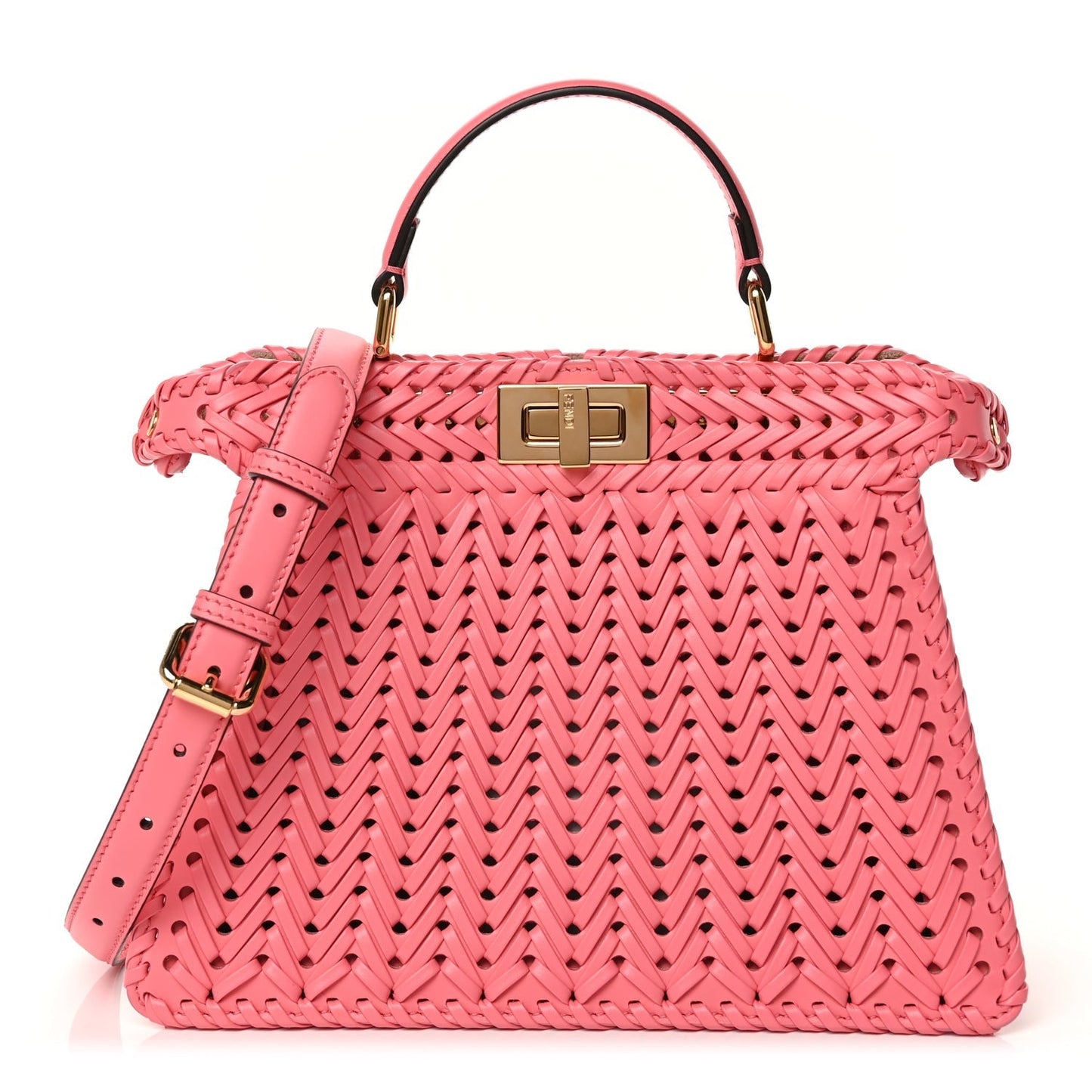 Fendi Vitello King Shiny Nappa Intreccio Small Peekaboo I SEE U Satchel Pink Dalia