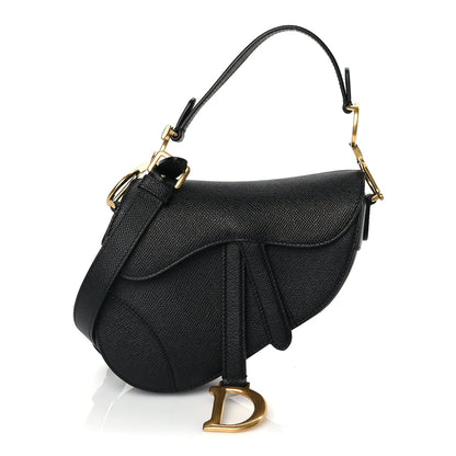 Christian Dior Grained Calfskin Mini Saddle Bag With Strap Black