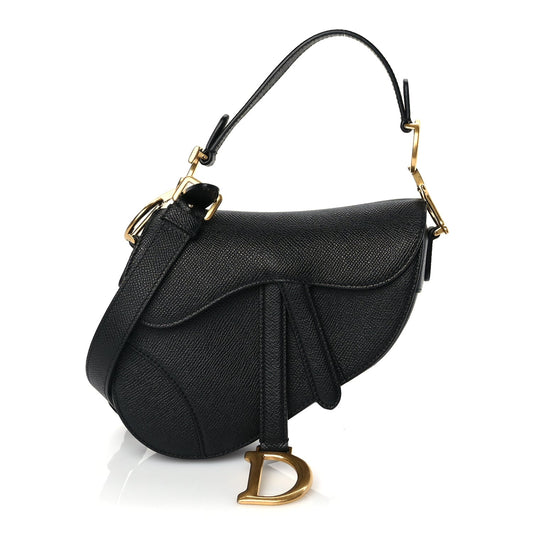 Christian Dior Grained Calfskin Mini Saddle Bag With Strap Black