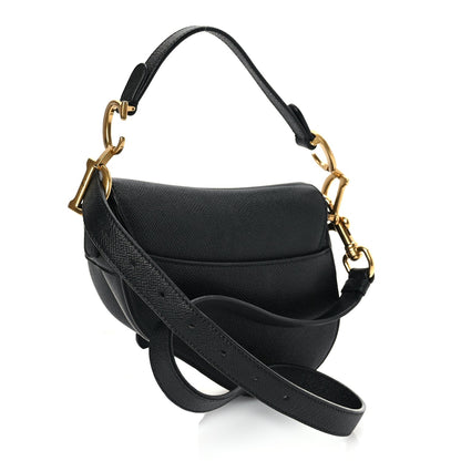 Christian Dior Grained Calfskin Mini Saddle Bag With Strap Black
