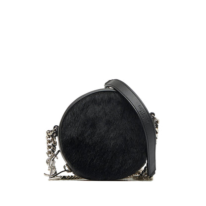 Yves Saint Laurent Round Crossbody Black Pony Hair