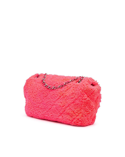 Quilted Terry Cloth Crossbody Bag with Leather Woven Chain Strap