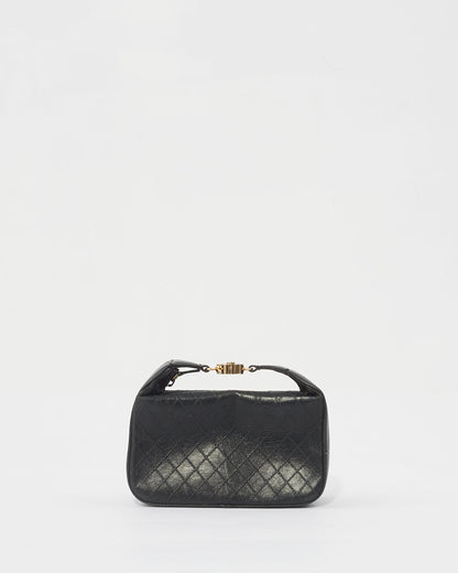Chanel Black Quilted Leather Logo Top Handle Clutch Pochette
