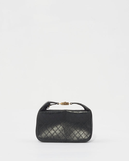 Chanel Black Quilted Leather Logo Top Handle Clutch Pochette