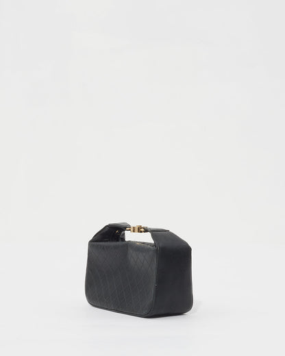 Chanel Black Quilted Leather Logo Top Handle Clutch Pochette