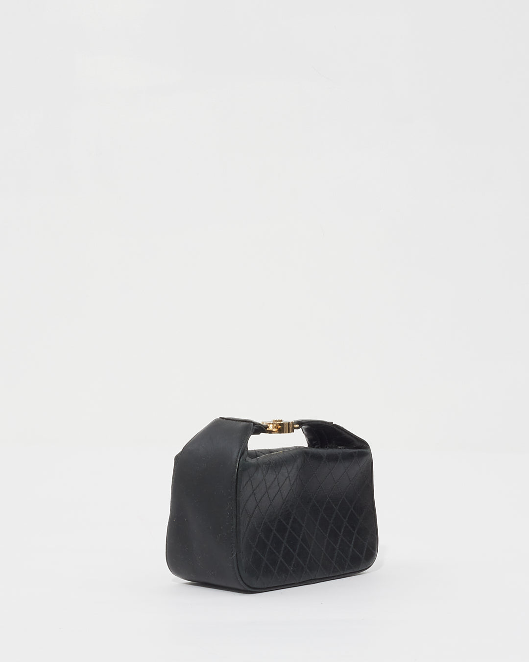 Chanel Black Quilted Leather Logo Top Handle Clutch Pochette