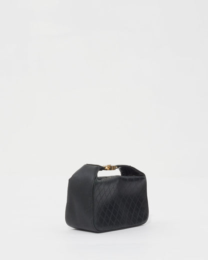 Chanel Black Quilted Leather Logo Top Handle Clutch Pochette