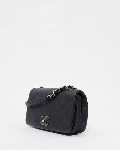Chanel Black Leather Crossbody Messenger Bag with Gunmetal Hardware