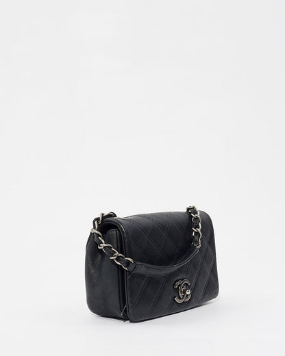 Chanel Black Leather Crossbody Messenger Bag with Gunmetal Hardware