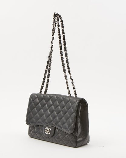 Chanel Black Caviar Quilted Jumbo Classic Single Flap Bag