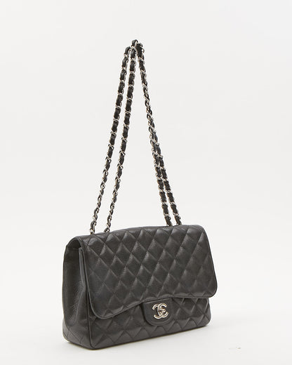 Chanel Black Caviar Quilted Jumbo Classic Single Flap Bag