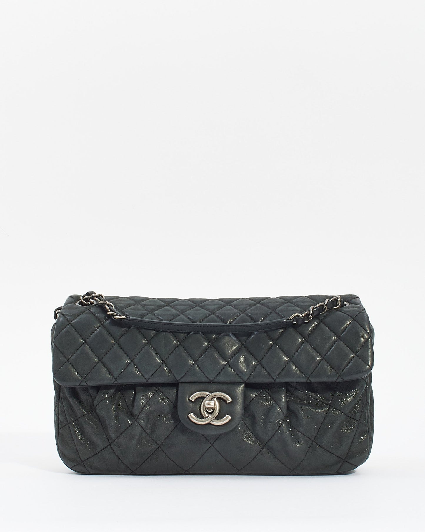 Chanel Black Quilted Iridescent Leather East West Single Flap Bag