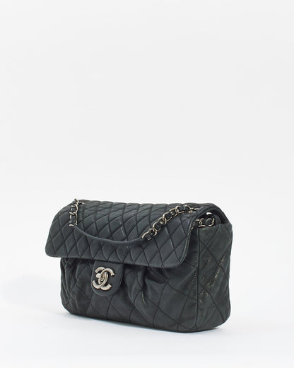 Chanel Black Quilted Iridescent Leather East West Single Flap Bag