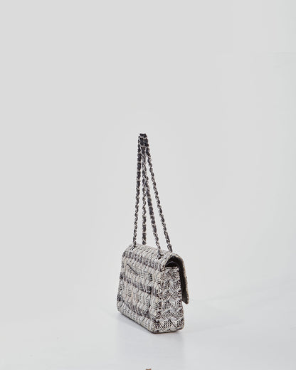 Chanel Black/White Tweed Fabric Classic Double Flap Bag
