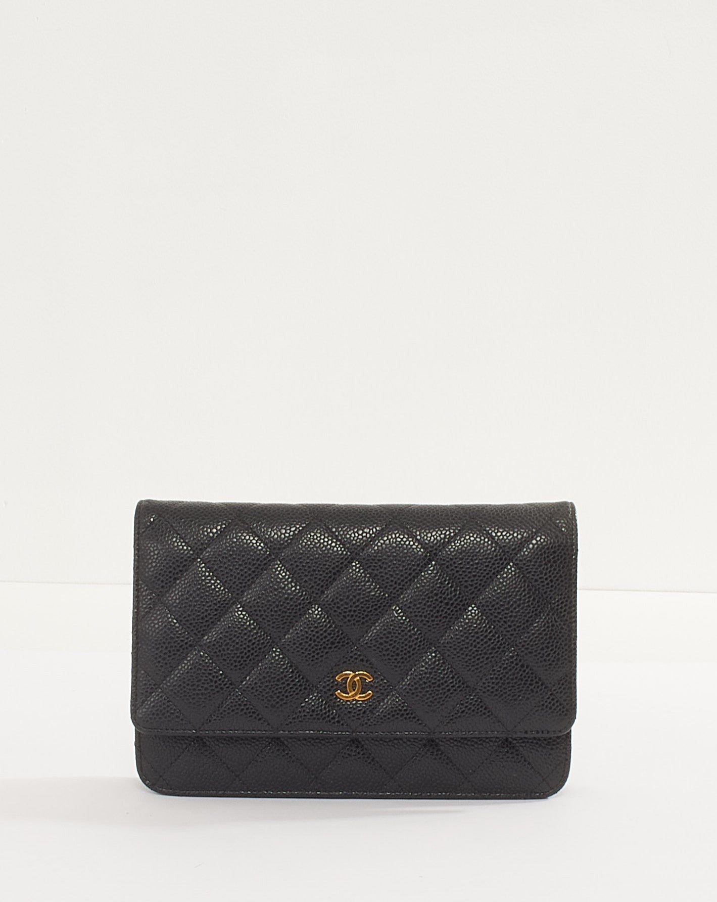 Chanel WOC Caviar Leather Black Gold Chain Crossbody Style