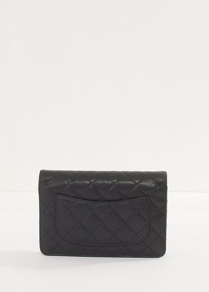 Chanel WOC Caviar Leather Black Gold Chain Crossbody Style