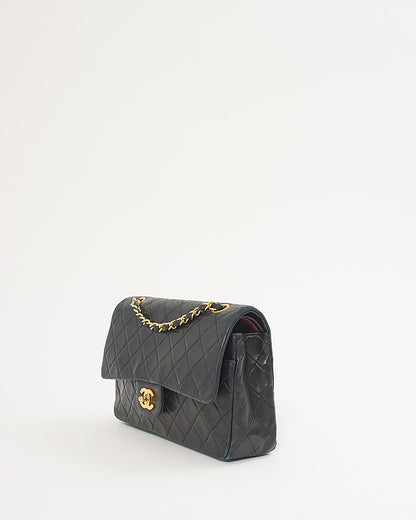 Chanel Black Lambskin 24K Gold Plated Medium Classic Double Flap Bag
