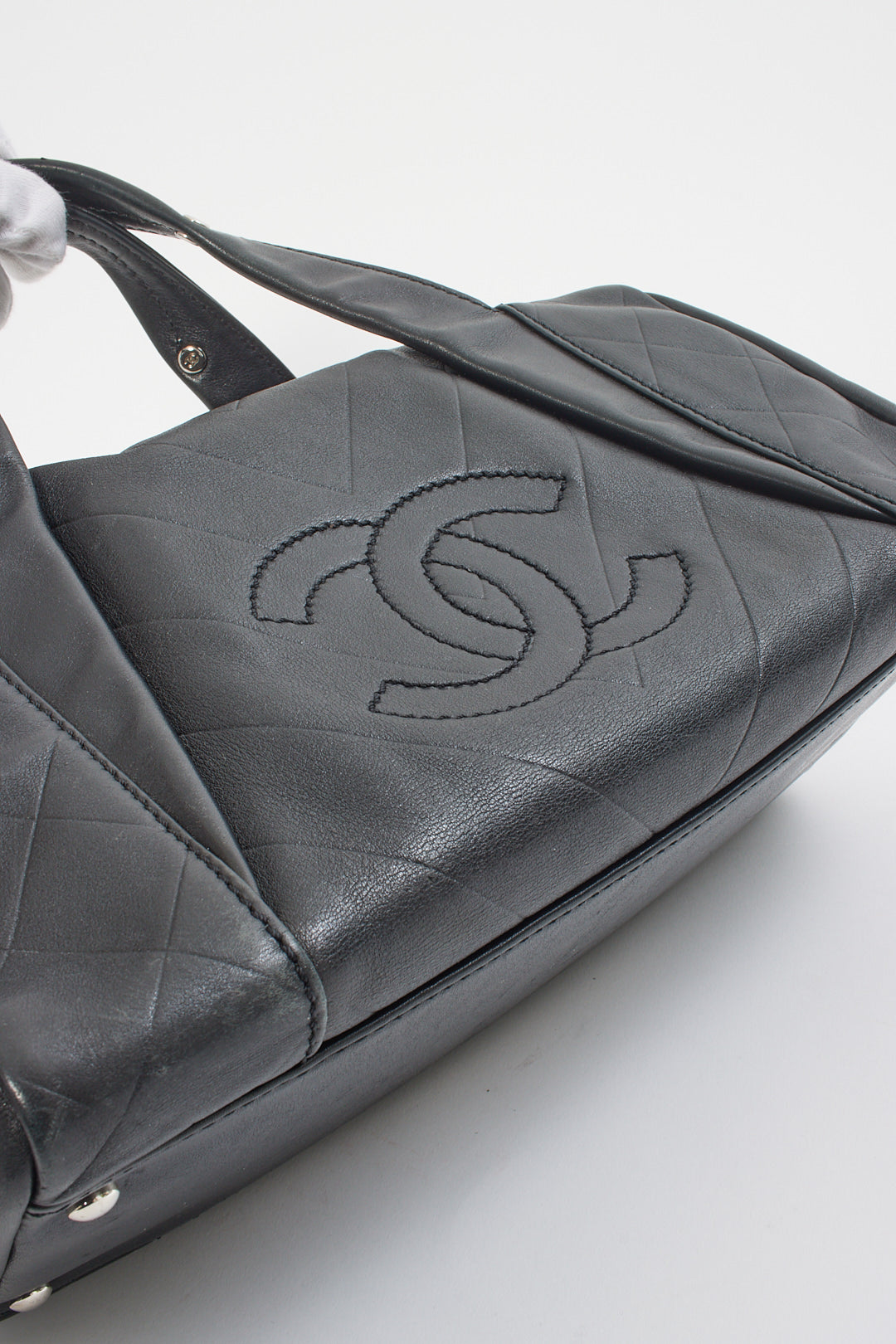 Chanel Black Lambskin Leather Bowler Bag
