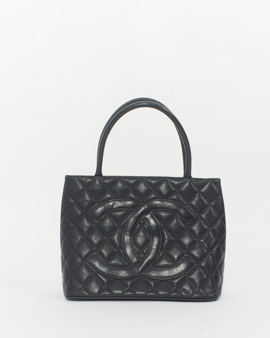 Chanel Black Caviar Leather Medallion Top Handle Bag
